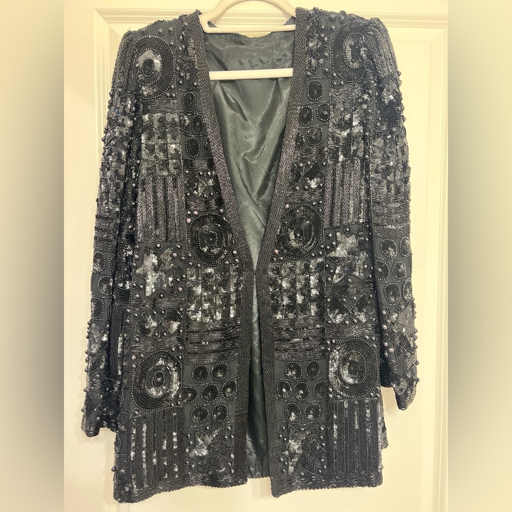 Elegant Vintage 80’s Beaded and Sequined Black Blazer Ptp 21.5